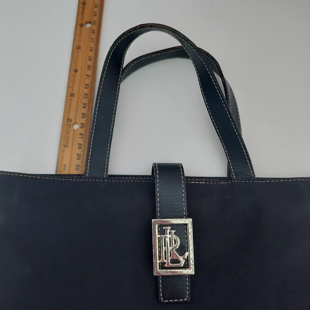 Lauren Ralph Lauren Vinyl Hand Bag Double Top Handles - Picture 8 of 16